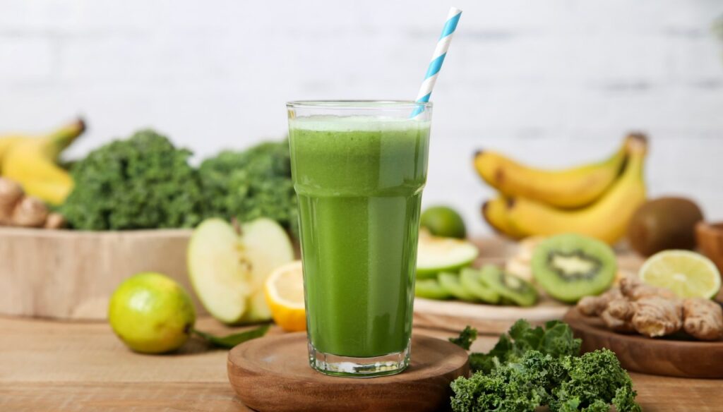 Healthy Weight Loss Breakfast: Green smoothie with spinach and apple

