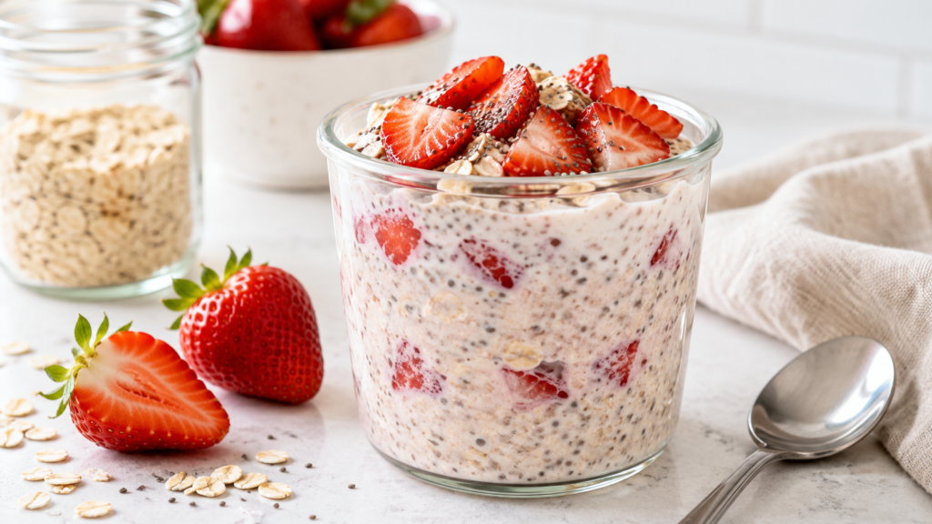 high protein strawberry overnight oats