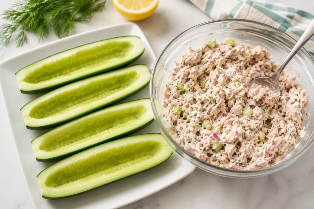 high protein tuna cucumber boats